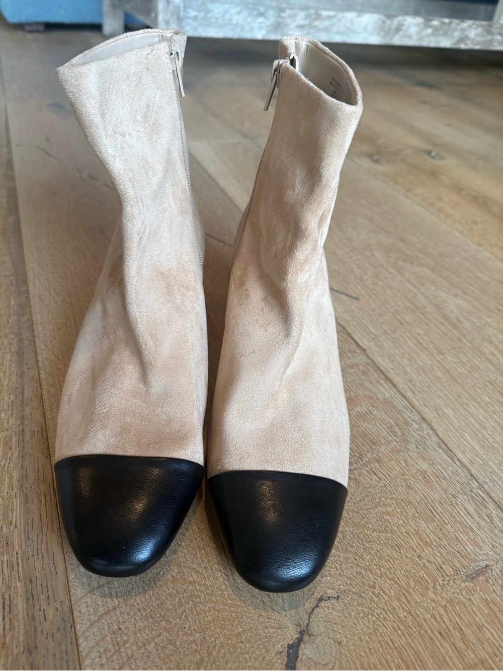 On 34th two Tone Beige and Black Cap-Toe Ankle Booties size 9.5